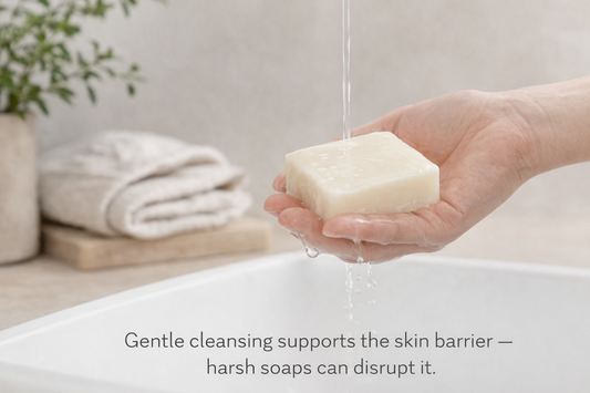 Gentle cleansing soap supporting the skin barrier without harsh detergents