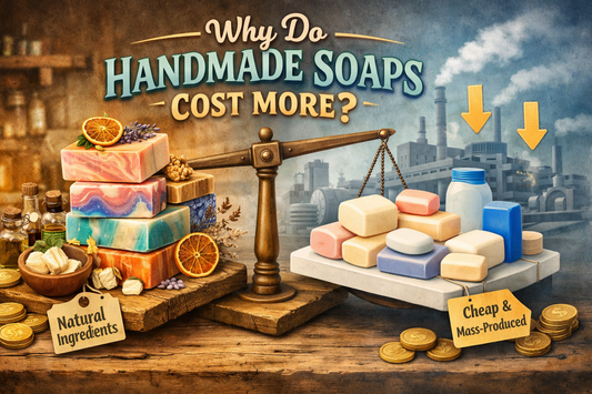 Handmade natural soap bar made with traditional fats, styled simply for gentle skincare