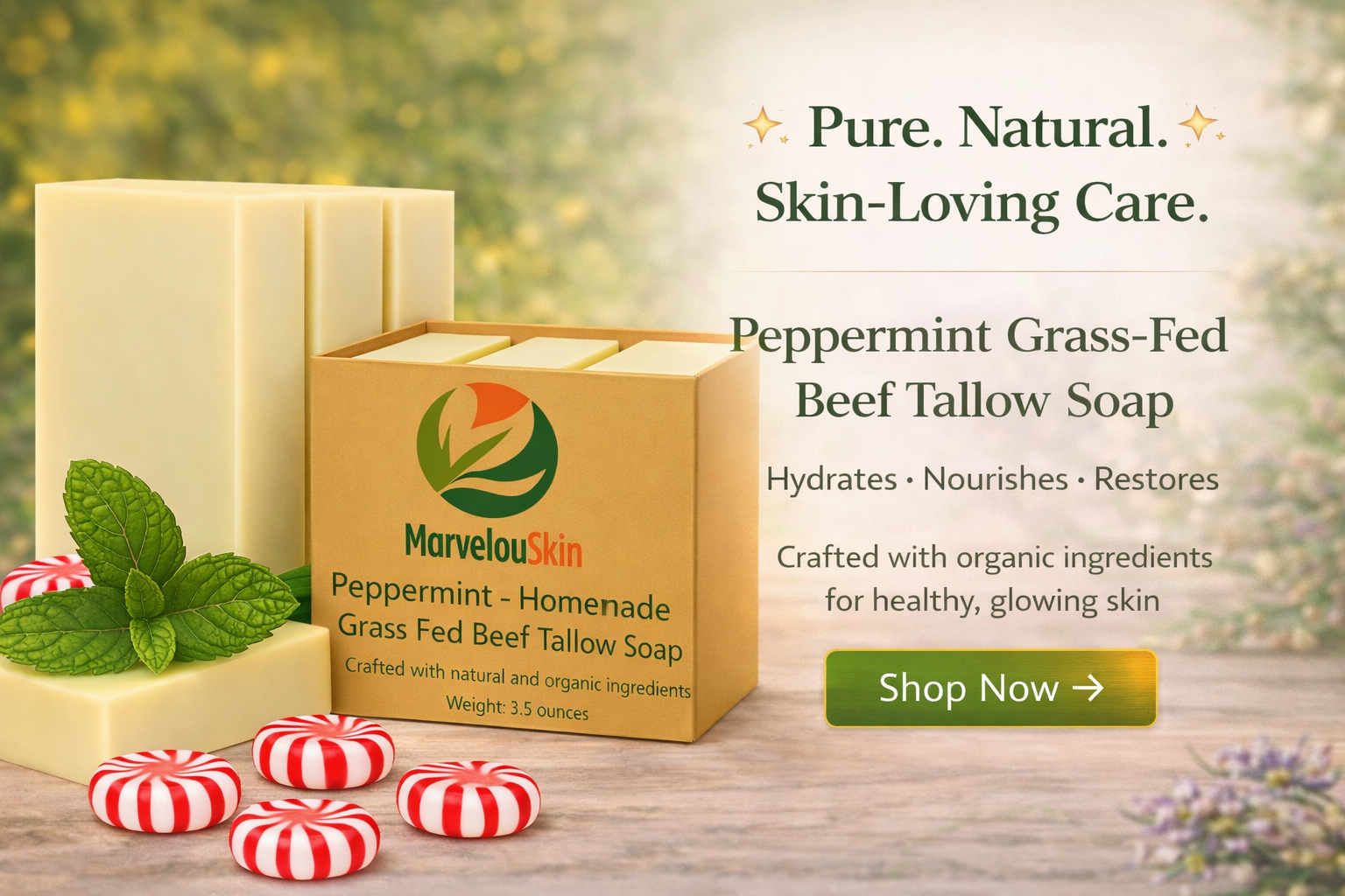 Peppermint  Homemade Grass Fed Beef Tallow Soap