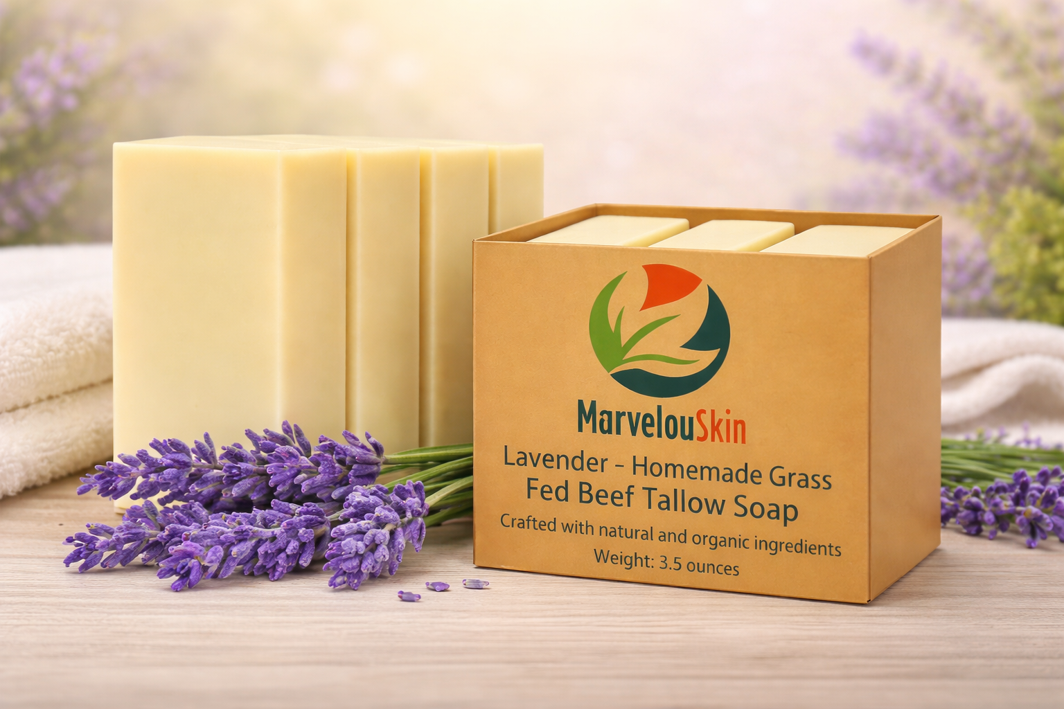 Lavender Homemade Grass Fed Beef Tallow Soap